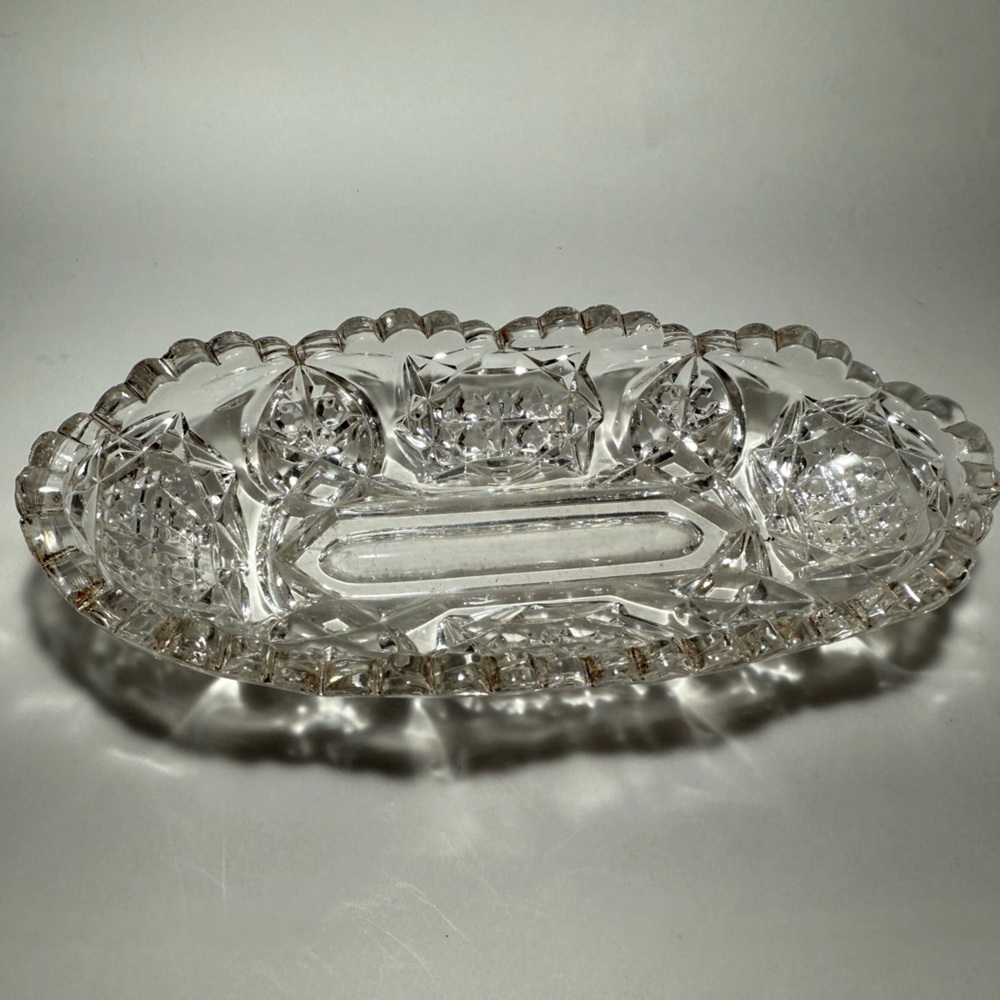 Elegant Crystal Cut Glass Relish/Pickle 8” Dish